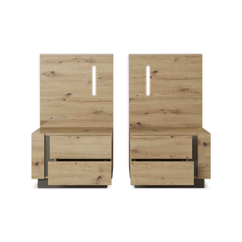 Armelia Set of Bedside Tables with Drawers 60x102 cm, Modern Style – with doors open