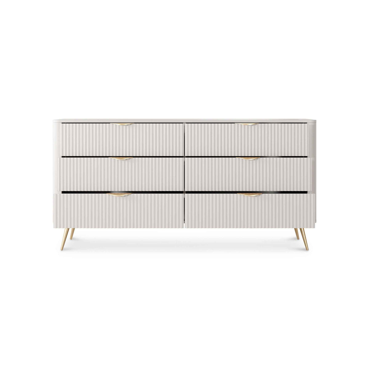 Laanti Chest of Drawers 163x81 with 6 Drawers, Elegant Style – with doors open