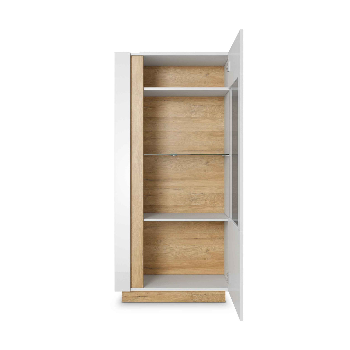 Armelia Glass Display Cabinet 72x154 cm, Modern Style – with doors open