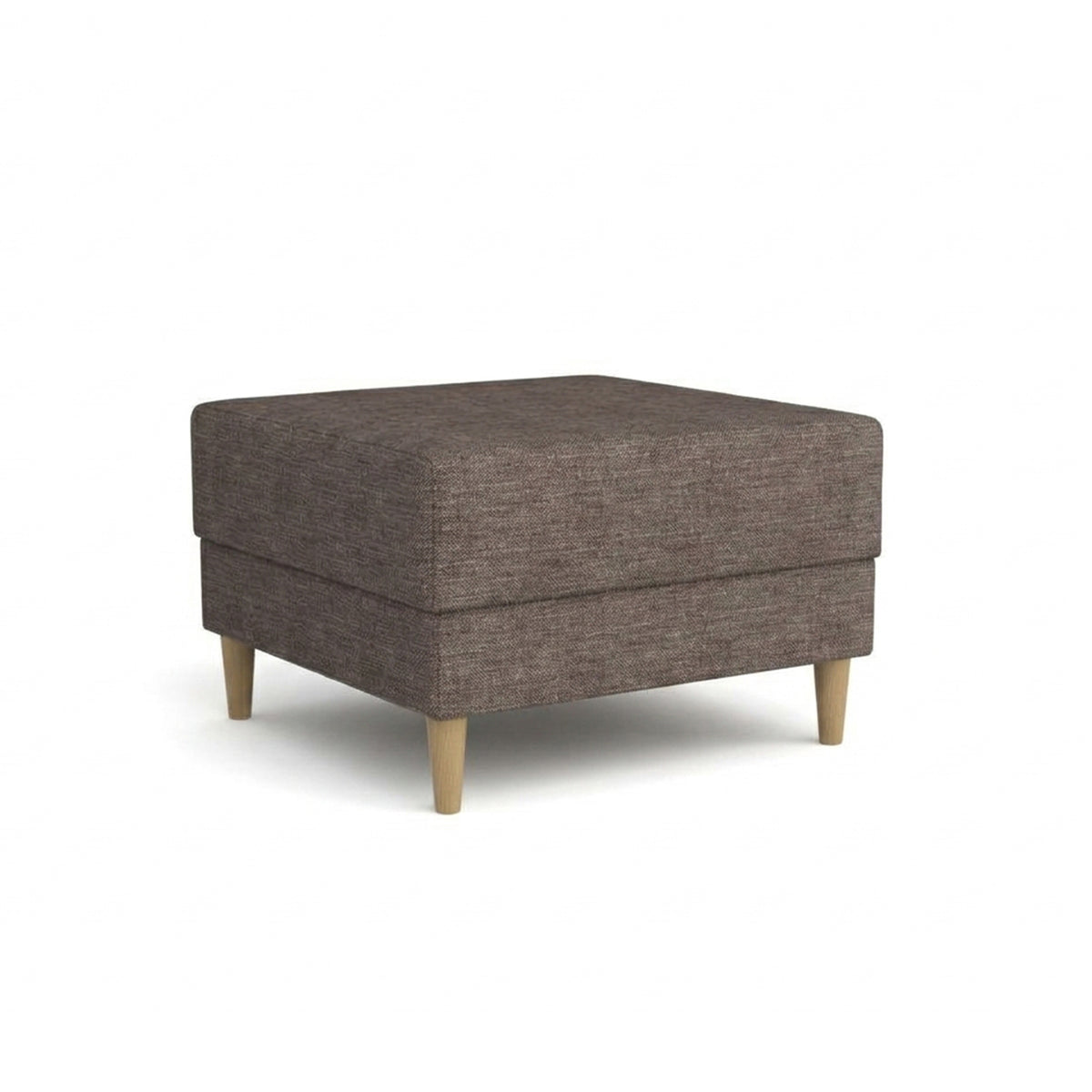 Pouf Harmi 66x66 Taupe Sable (SAWANA 12) – pouf rembourré en tissu tressé, sur pieds en hêtre