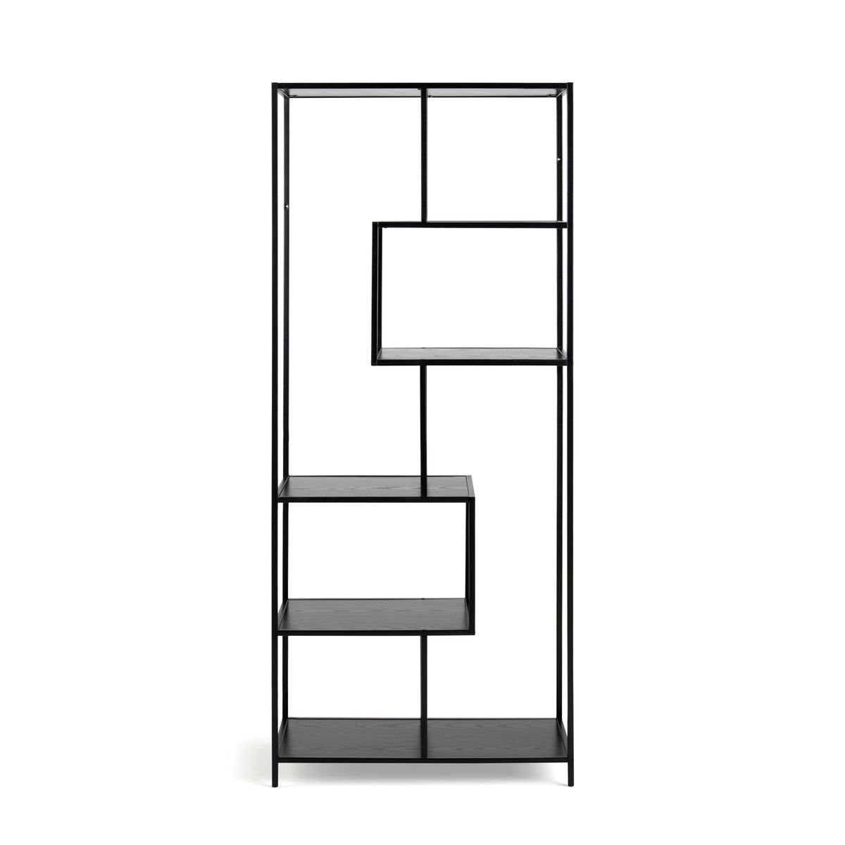 Étagère Skeleto 77 x 185, mélamine noire, vue de face – étagères couleur frêne noir