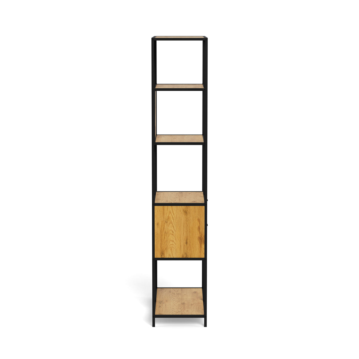 Skeleto-boekenkast 77x185 Wild Eiken – zijaanzicht van de planken in eikenhouten afwerking en het stalen frame
