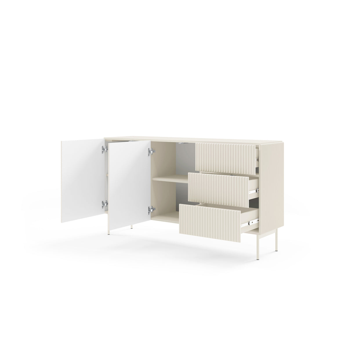 MuzZI Sideboard with Doors and Drawers 147x81, Modern Style – with doors open