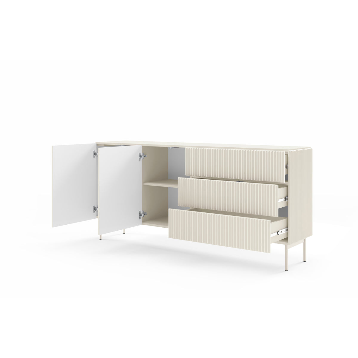 MuzZI Sideboard with Doors and Drawers 177x81, Modern Style – with doors open