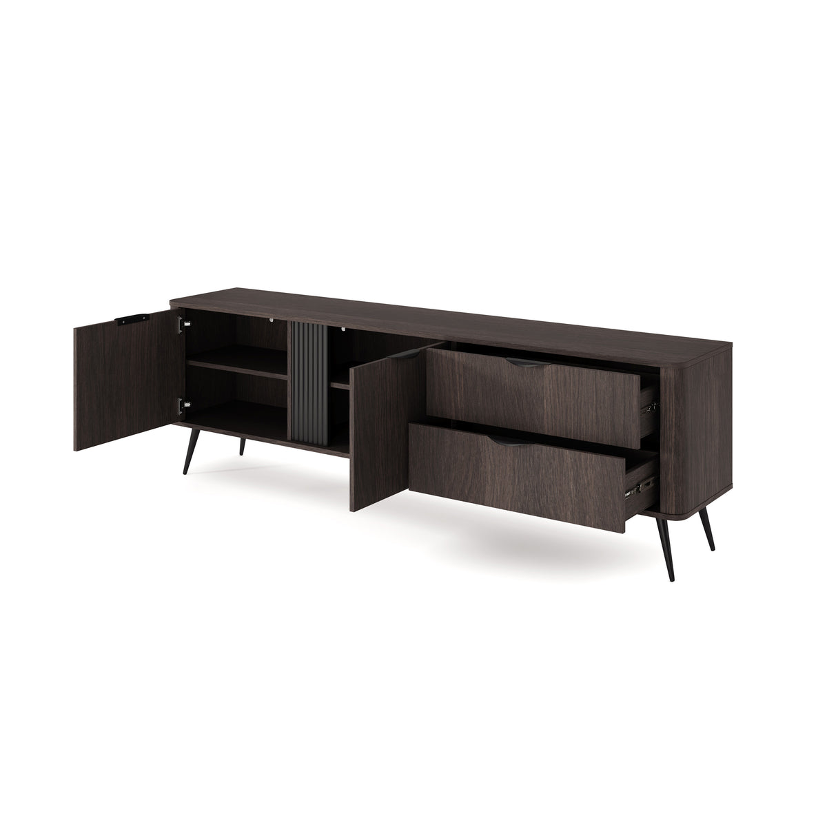 Velia TV Unit 195x61, Japandi Style – with doors open