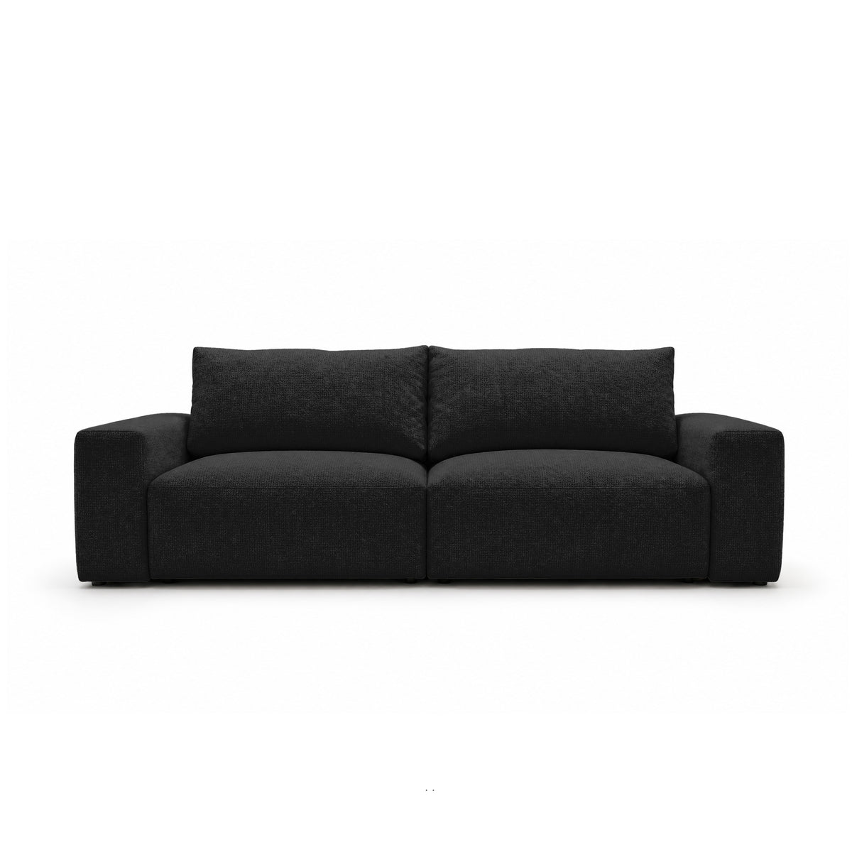 Modulaire bank Iskeli 260 cm Ravenzwart (ARAGON 99), vooraanzicht – bank met opbergruimte voor beddengoed in Aragon-stof