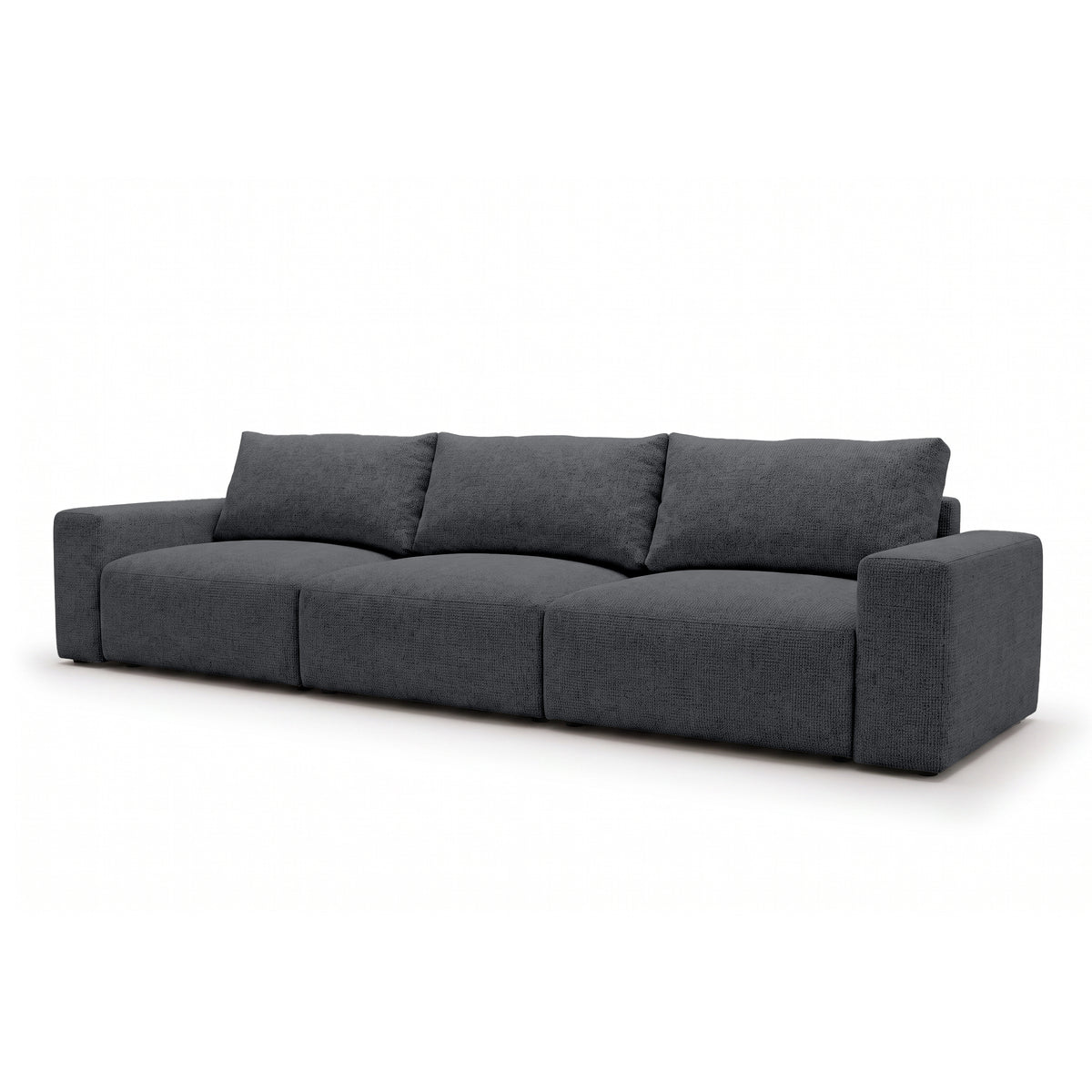 Modulaire bank Iskeli Plus 361 cm Donker Asgrijs (ARAGON 93), schuin aanzicht – bank met slaapfunctie in Aragon-stof