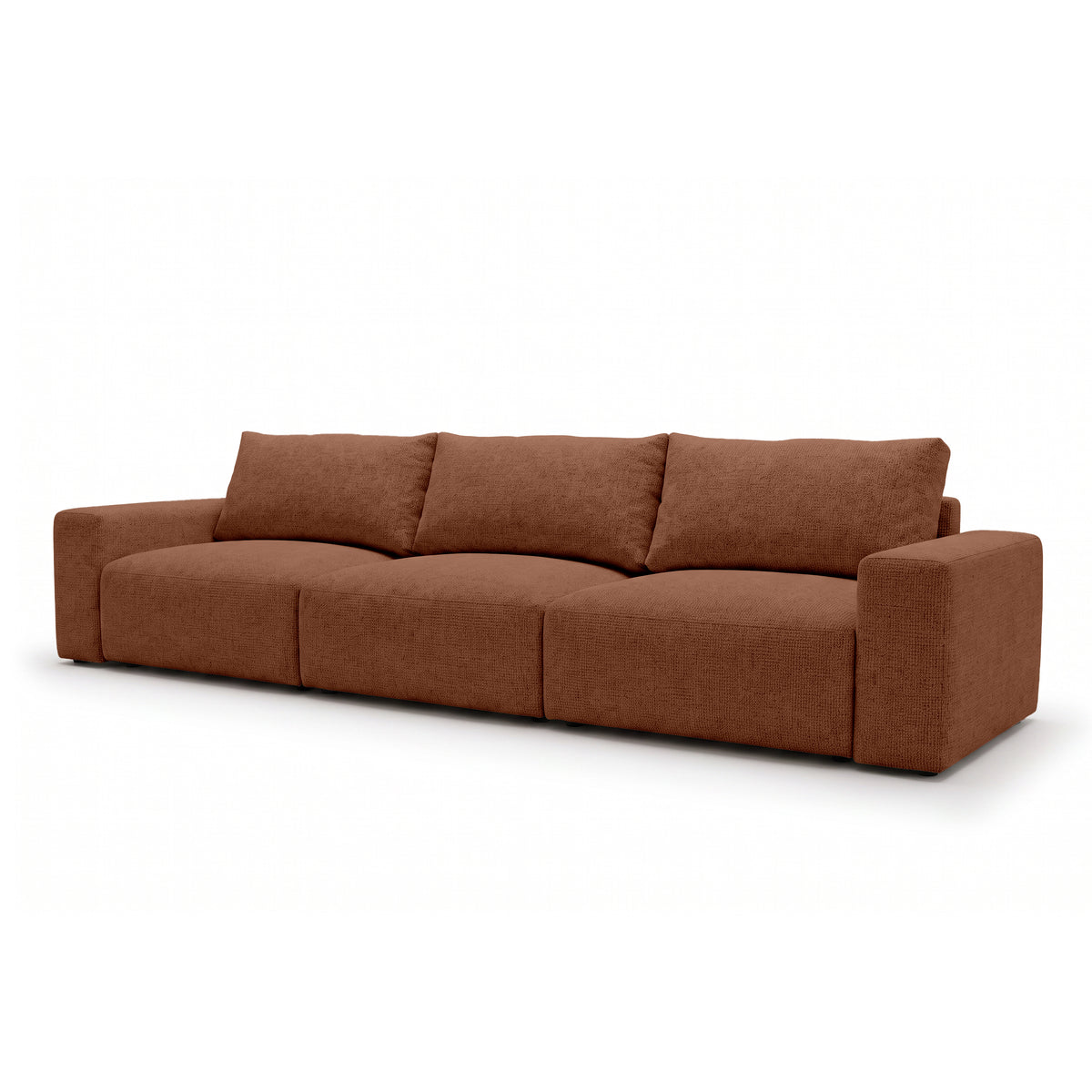 Modulaire bank Iskeli Plus 361 cm Mat Kaneel (ARAGON 56), schuin aanzicht – bank met slaapfunctie in Aragon-stof