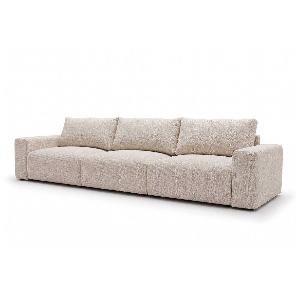 Modulaire bank Iskeli Plus 361 cm Crème Taupe (ARAGON 03), schuin aanzicht – grote bank met drie rugkussens