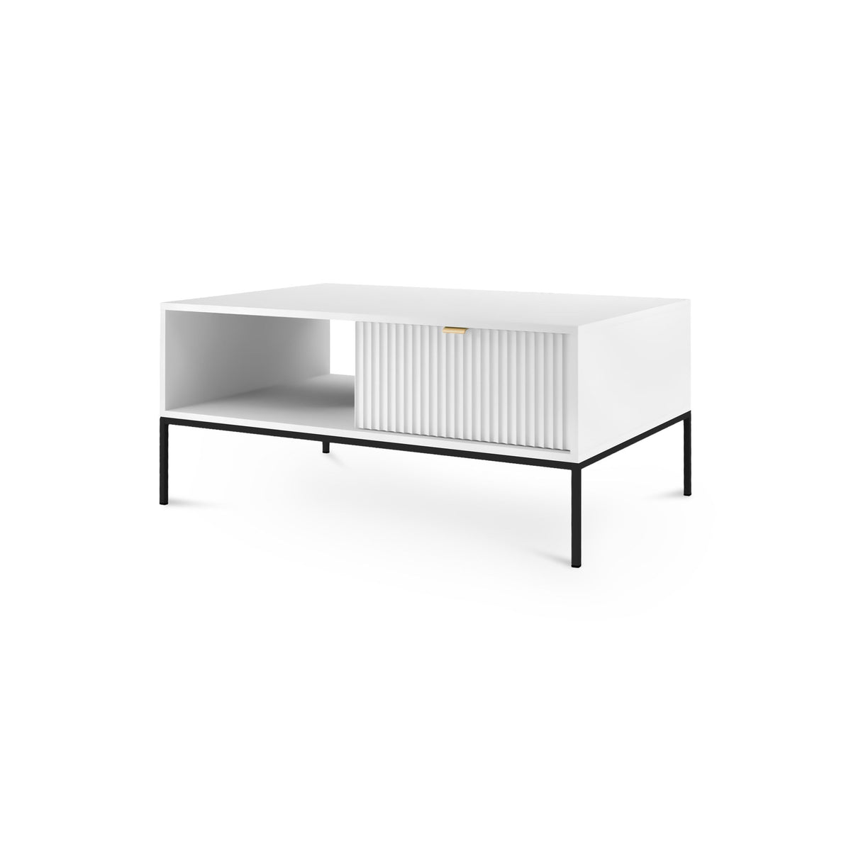 Roza Coffee Table 104x46 cm with Drawer, Modern Style – White, Black