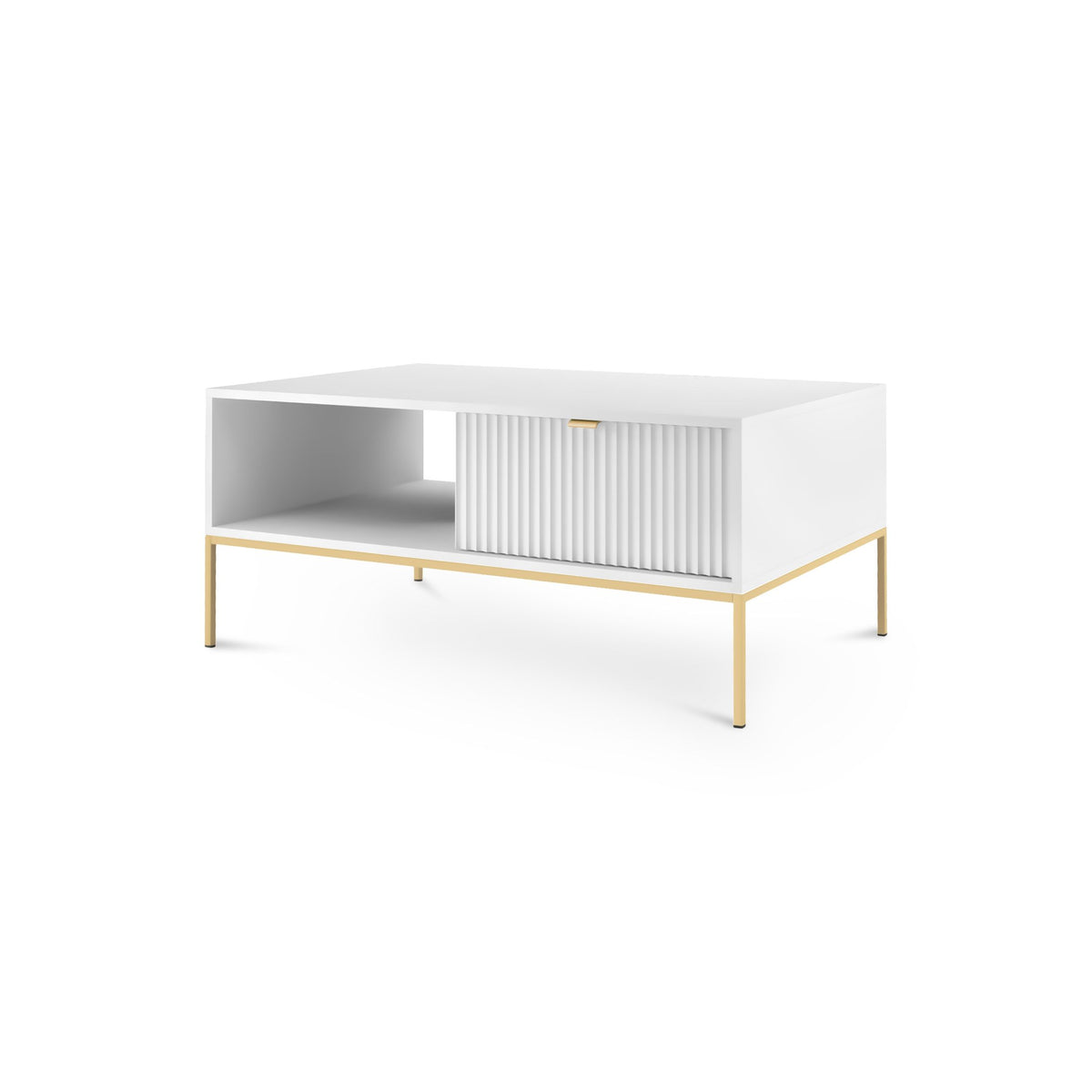 Roza Coffee Table 104x46 cm with Drawer, Modern Style – White, Gold