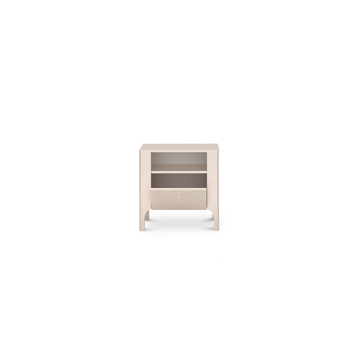 Table de chevet EKLIPSO 54x57 avec niche ouverte de style moderne, coloris cachemire - intérieur après ouverture | Pillovely