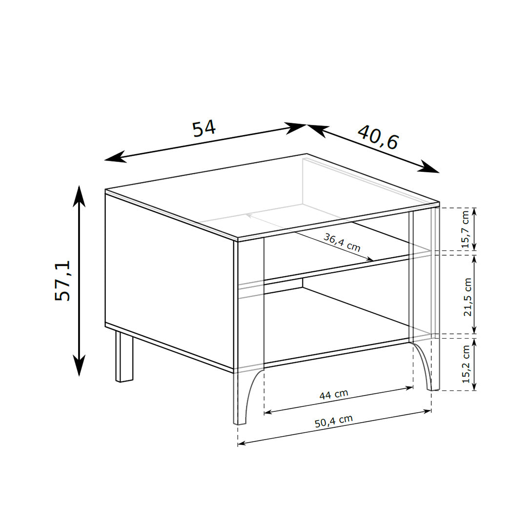 Table de chevet EKLIPSO 54x57 avec niche ouverte, de style moderne - dessin coté | Pillovely