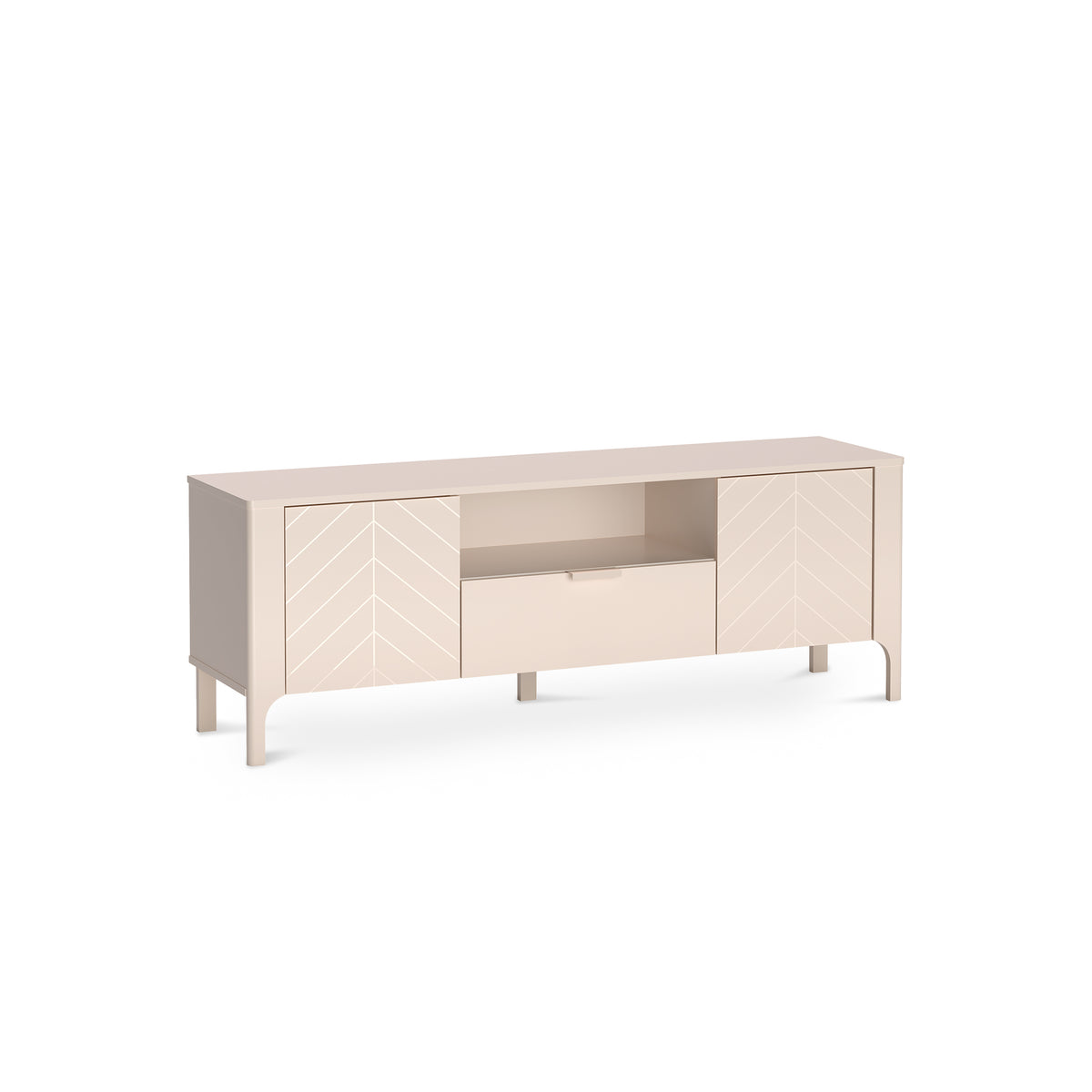 Meuble TV EKLIPSO 160x57 à façades à chevrons de style moderne, coloris cachemire - photo principale | Pillovely