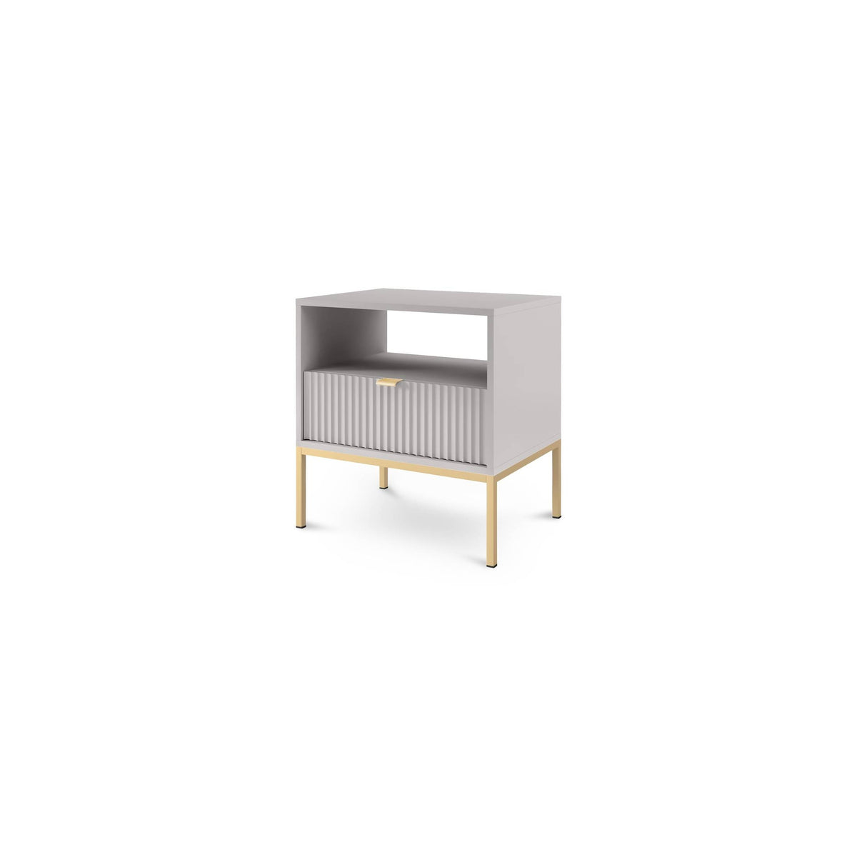 Roza Bedside Table with Drawer 54x56 cm, Glamour Style – Gray, Golden