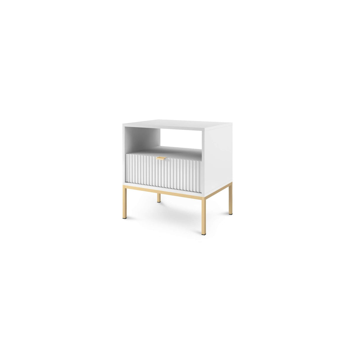 Roza Bedside Table with Drawer 54x56 cm, Glamour Style – White, Golden