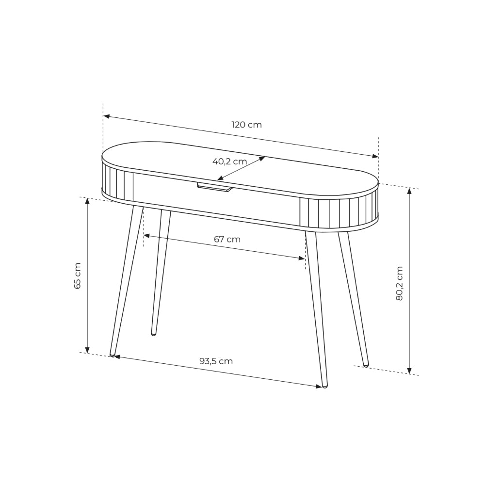 Llovia Dressing Table with Drawer 120x80 cm, Japandi Style – dimensions drawing