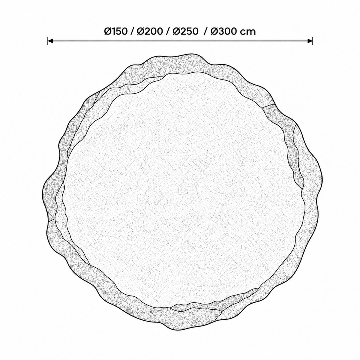 Tapis rond Groti en laine tuftée à la main, avec une bordure marquée de style classique - dessin avec dimensions
