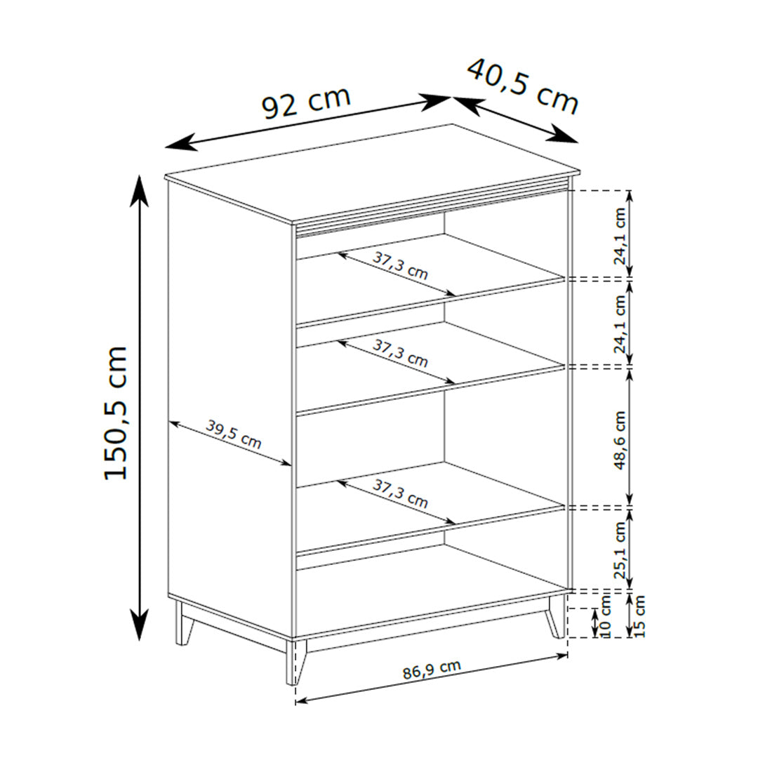 Serena Display Cabinet 92x151 with Glass Fronts, Modern Classic Style – dimensions drawing