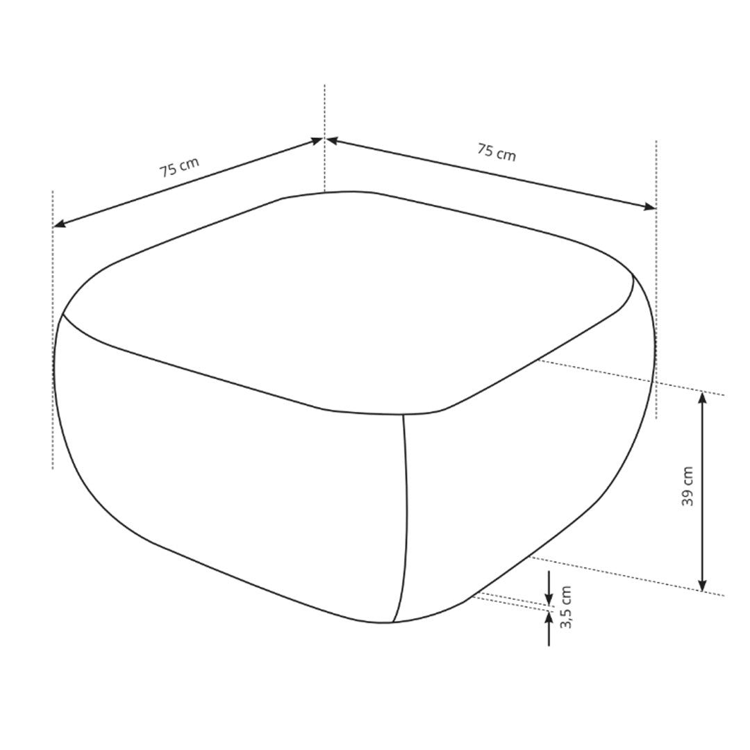 Olemo Pouffe in Organic Modern Style 75×39 cm, Abriamo Fabric – dimensions drawing