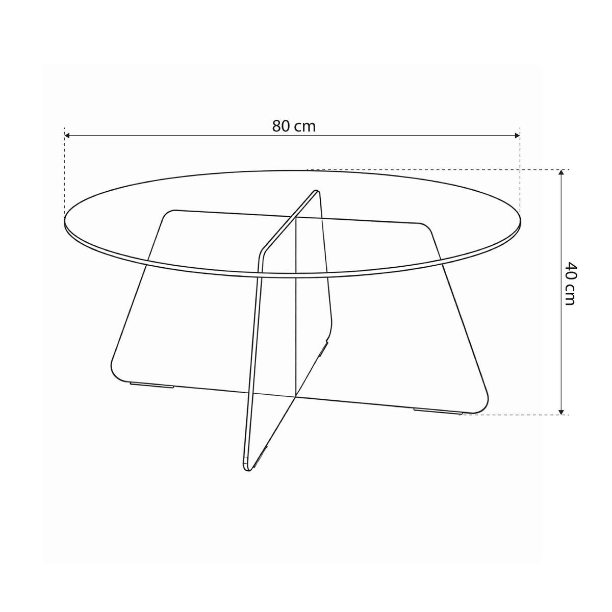 Aria Glass Round Coffee Table for the Living Room Ø80 cm, Modern Style – dimensions drawing