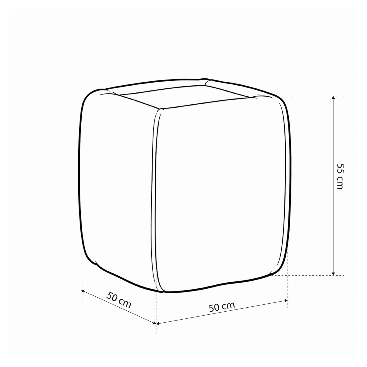 Neria Bedside Table 50x55 Without Drawers, Minimalist Style – dimensions drawing