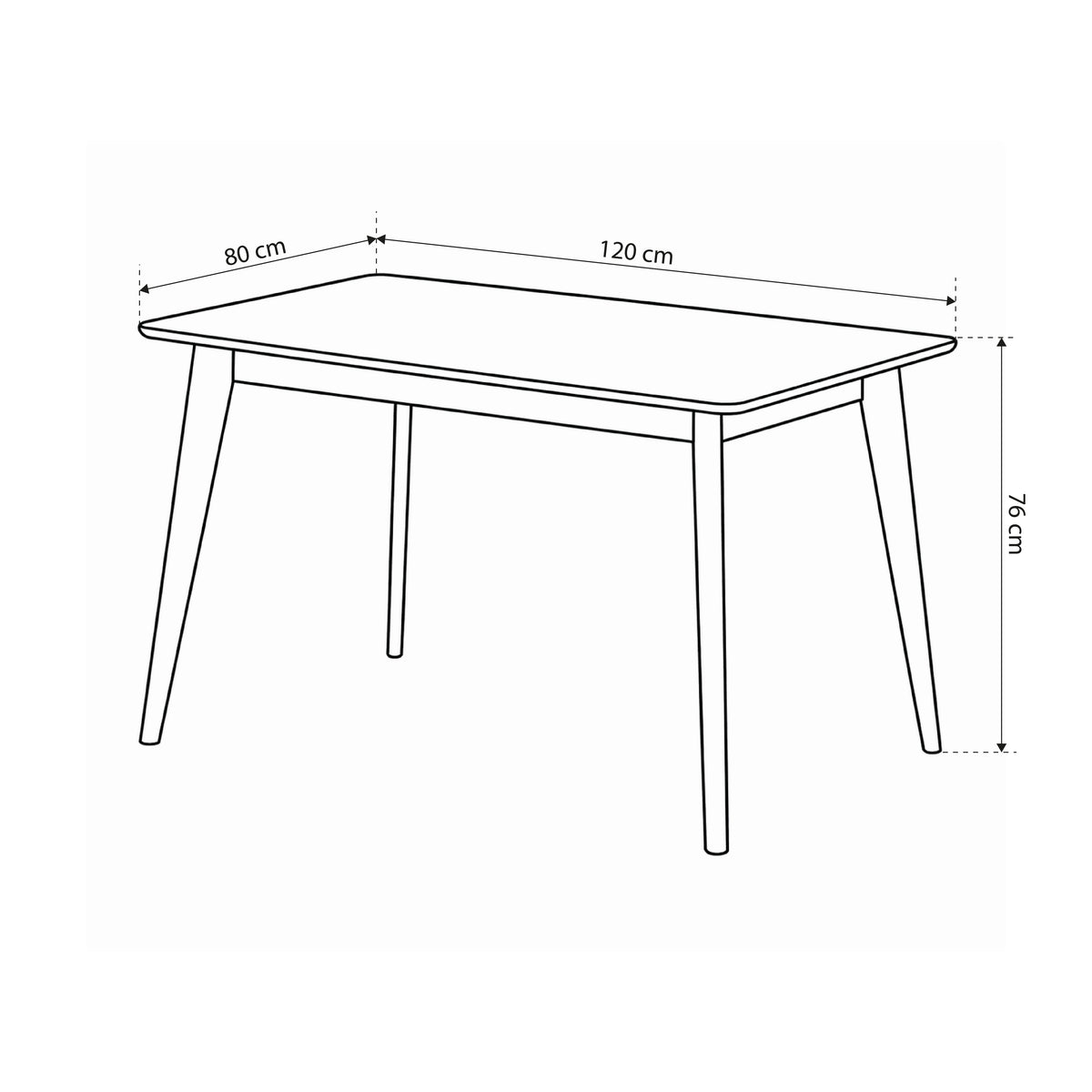 Krel Dining Table 120x80 cm, Scandinavian Style – dimensions drawing