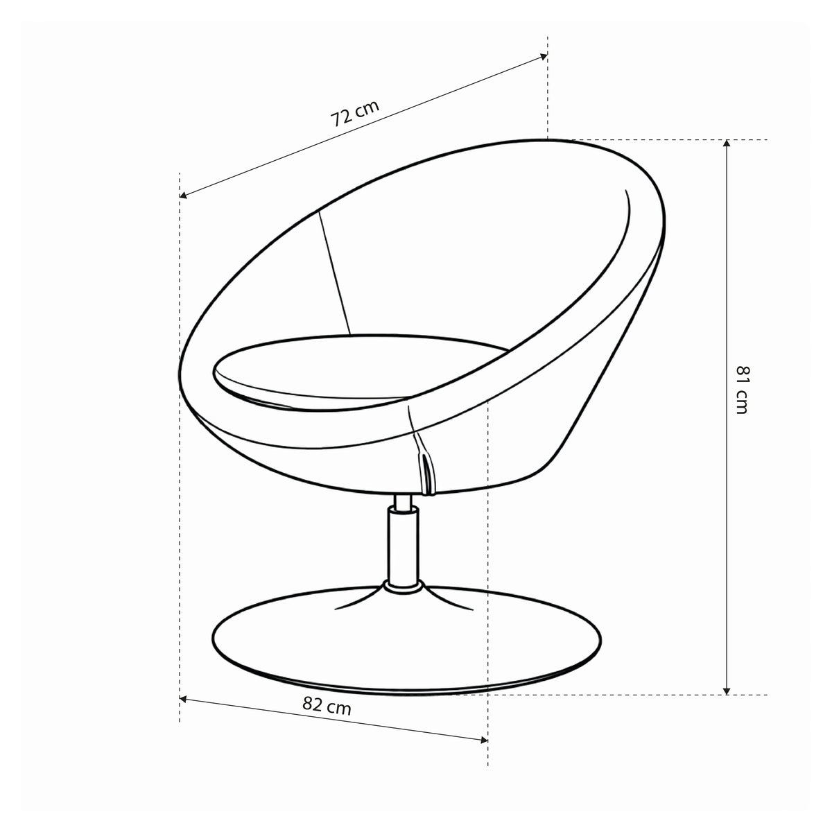 Otulo Swivel Armchair, Soft Style – dimensions drawing
