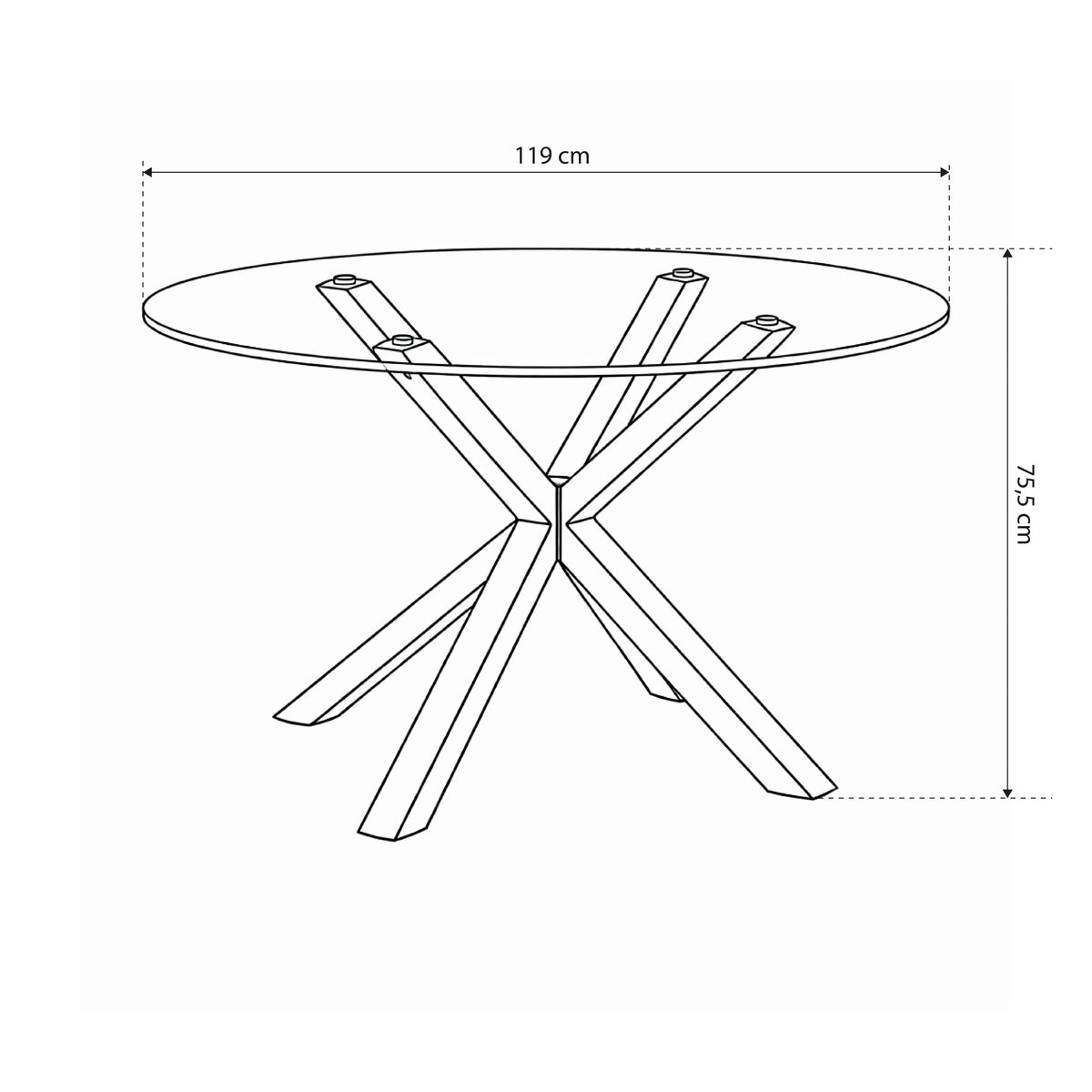 Stela Round Glass Dining Table 119x76 cm, Modern Style – dimensions drawing