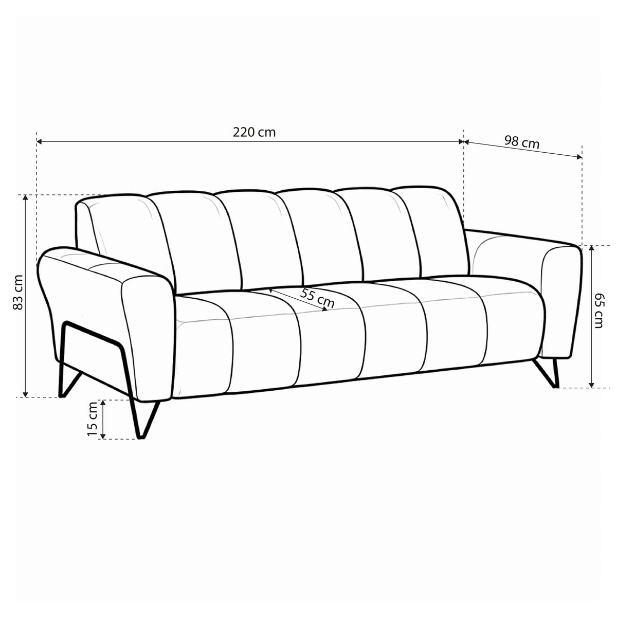 Nellia 3 Seater Sofa for Living Room, Soft Style, Storm Fabric – dimensions drawing