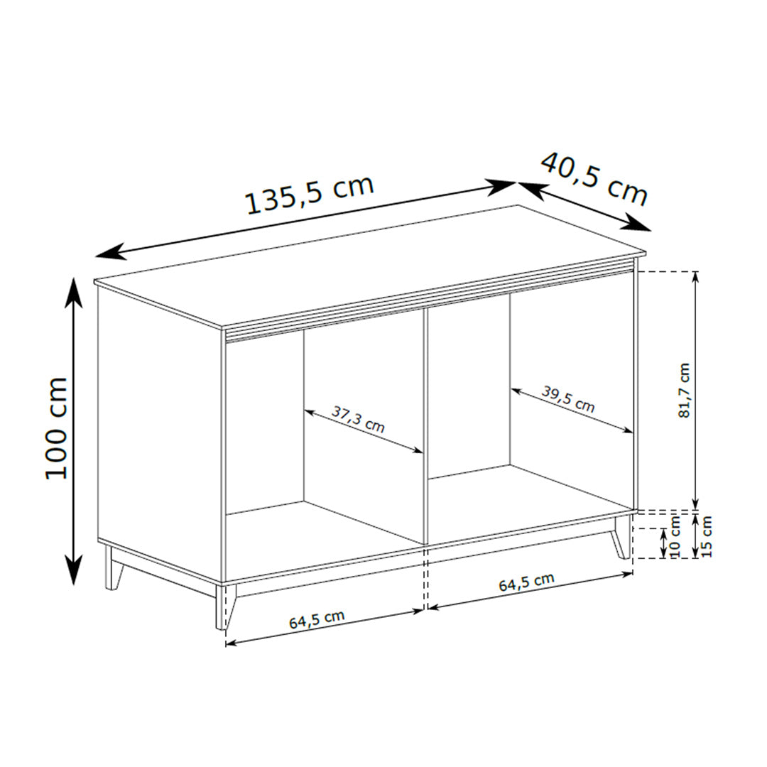 Commode Serena 136x100 à 6 tiroirs, de style moderne classique - dessin avec dimensions