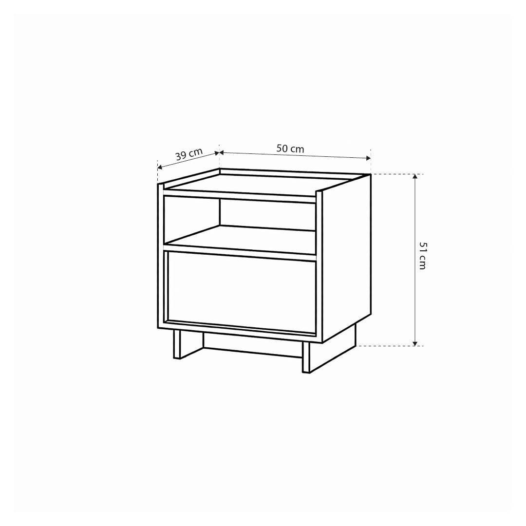 Kiyro Bedside Table with Drawer 50x51 cm, Japandi Style – dimensions drawing