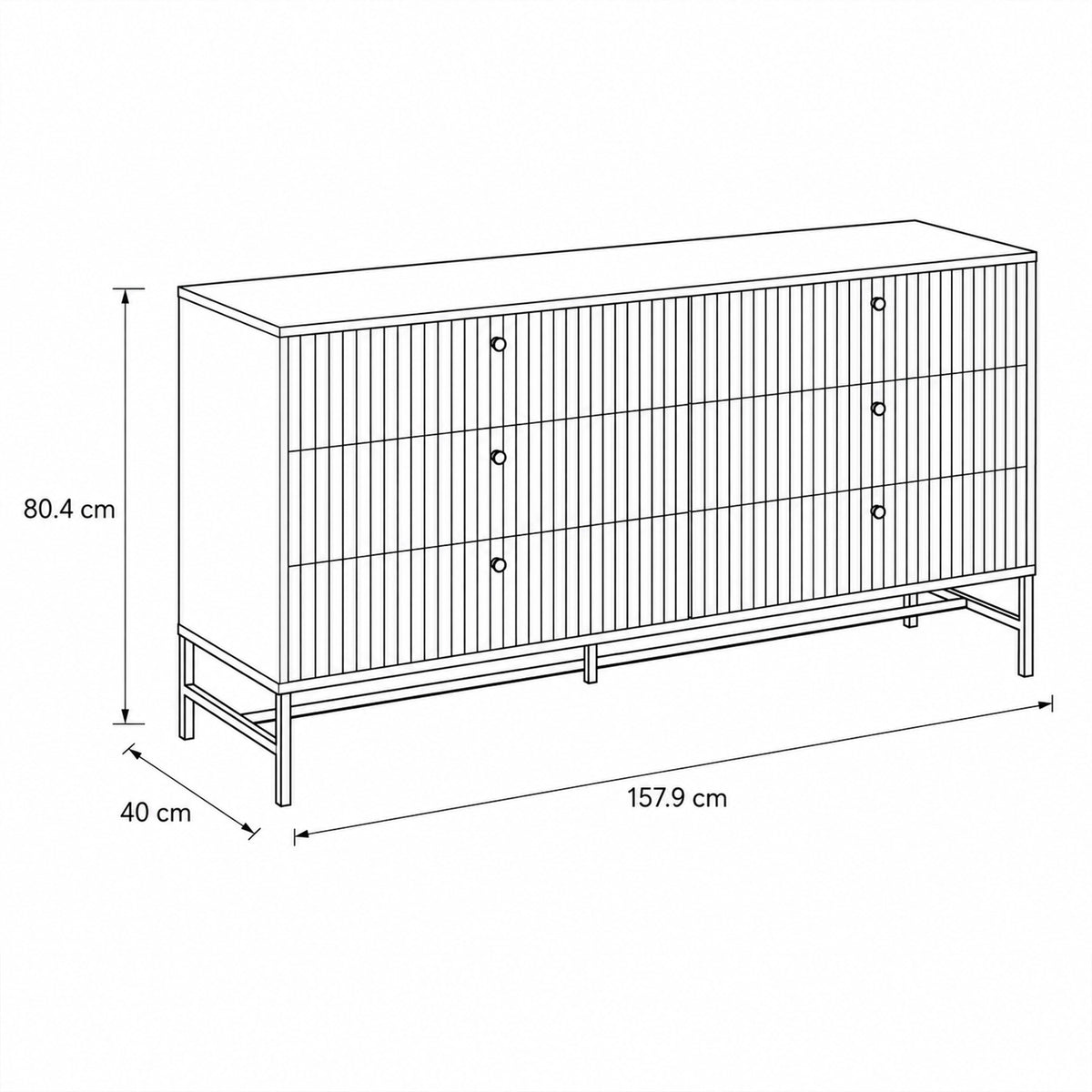 Bambouz Sideboard 158x81 with a Lamella Front, Modern Style – dimensions drawing