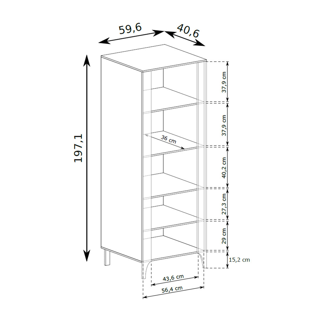 Haute vitrine EKLIPSO 60x197 avec vitrage au style moderne - dessin coté | Pillovely