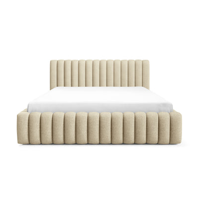 Pastel Upholstered Ottoman Bed with Storage, Modern Soft Style, Doha Fabric – front view