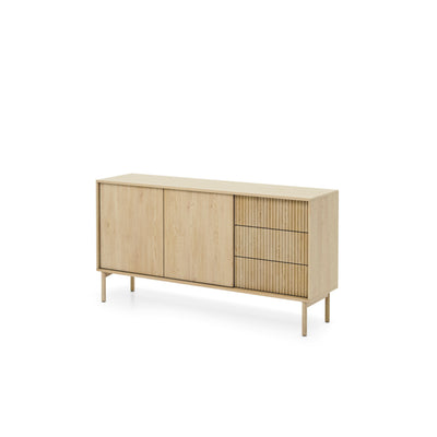 Viola 2-door Sideboard 154x80 with 3 Drawers, Japandi Style – angled view | Pillovely