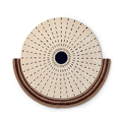 Tapis rond de salon Haabi avec motif en éventail de style classique - vue de face | Pillovely