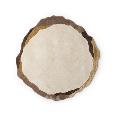 Tapis rond de salon Groti en laine tuftée à la main, avec une bordure marquée de style classique - vue de face | Pillovely
