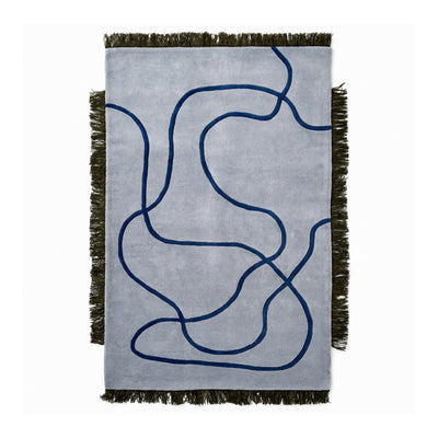 Tapis de salon Serpello à franges et motif fluide de style bohème - vue de face | Pillovely