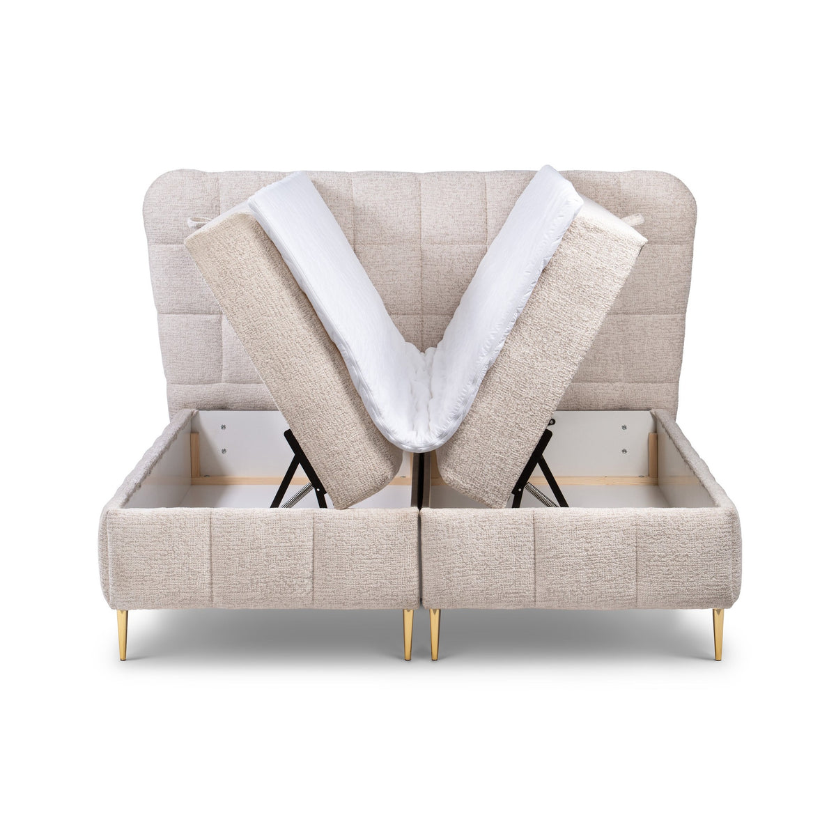 Domy Continental Divan Bed with Topper and Two Storage Compartments, Classic Style – with doors open