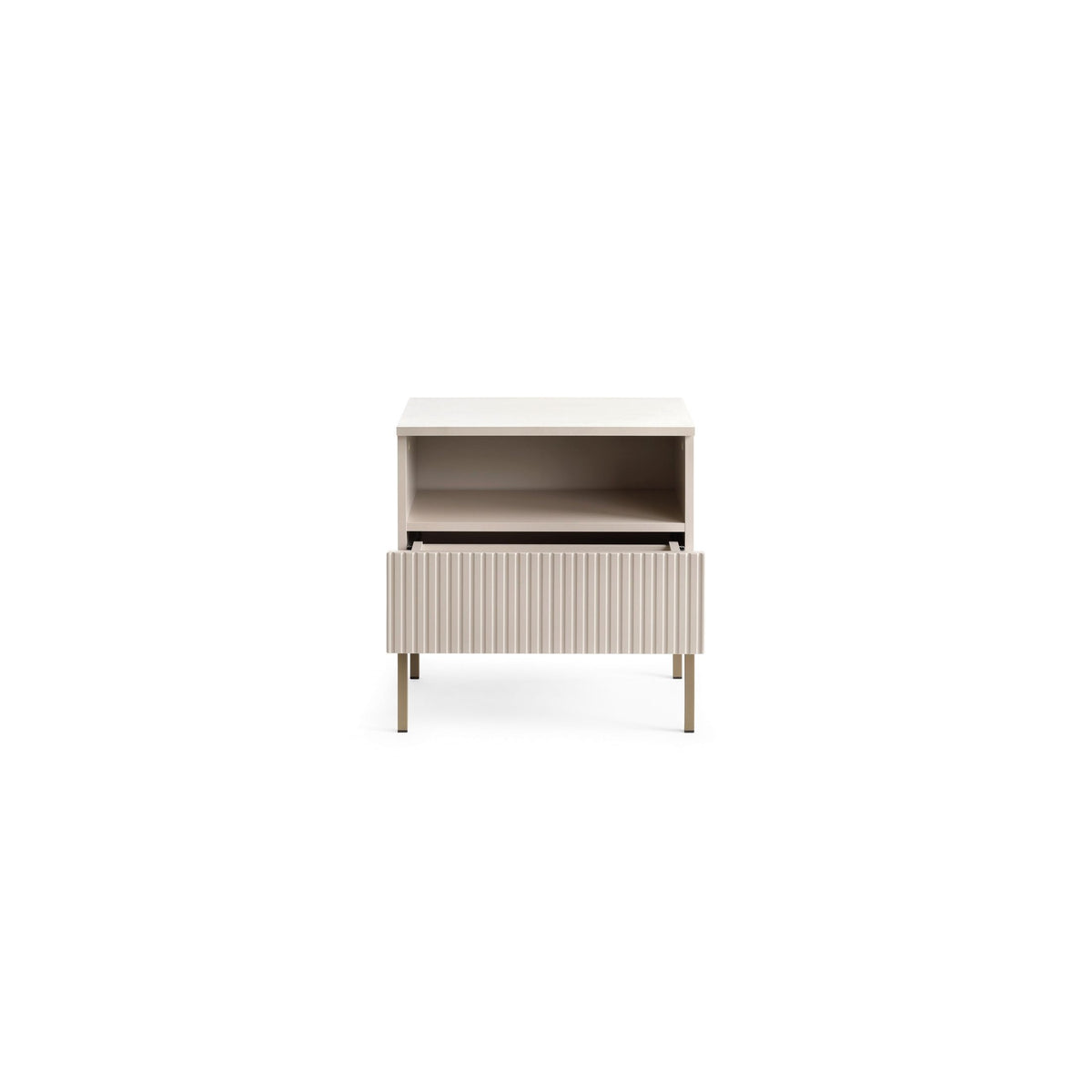 Lampy Bedside Table with Slatted Front 54x56 cm – with doors open