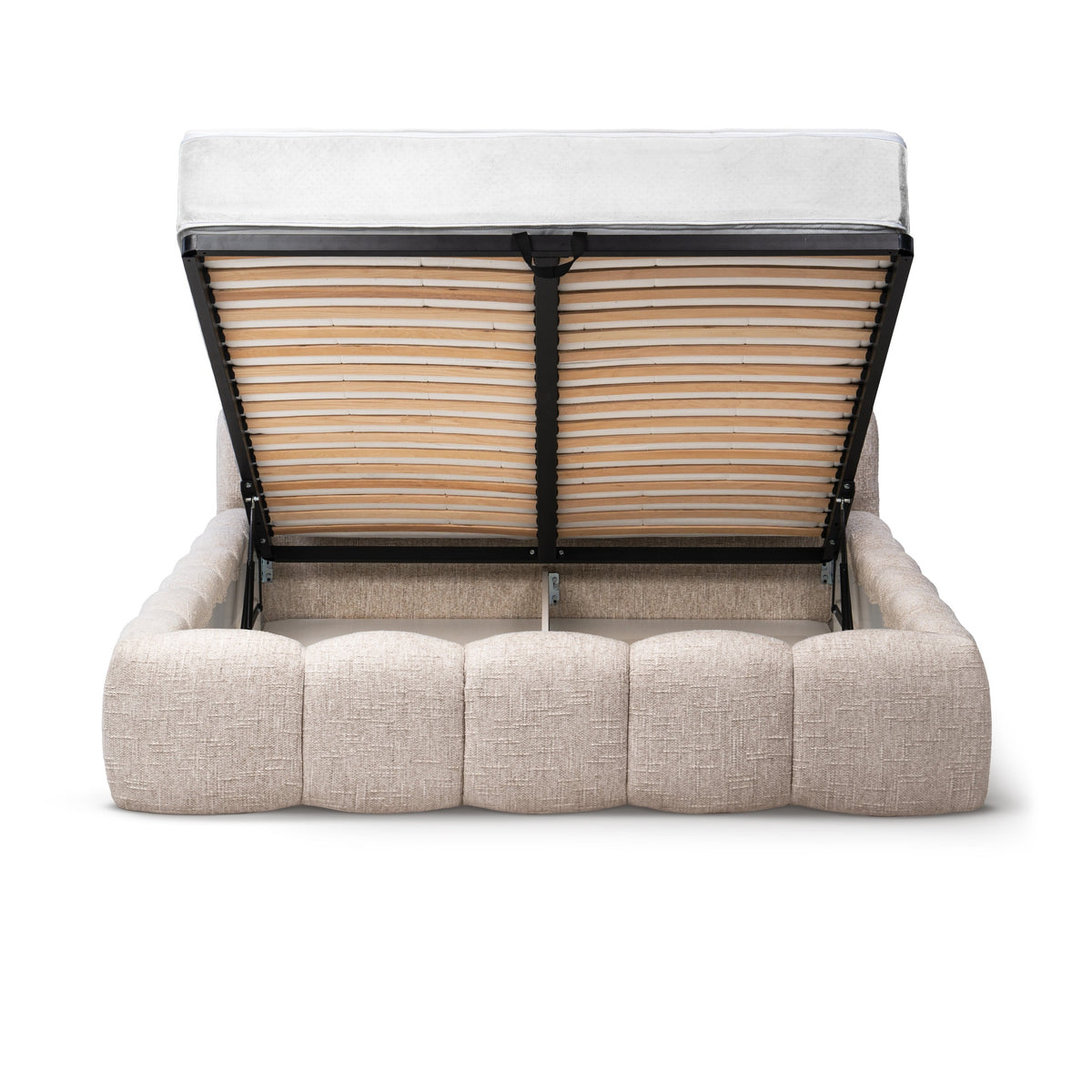 Mevy Upholstered Ottoman Bed with Storage, Minimalist Style – front view