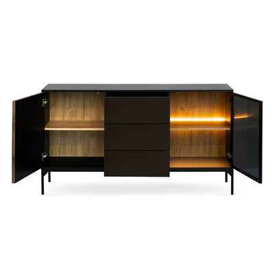 Lampy Sideboard with Drawers and Doors 154x83, Loft Style – with doors open