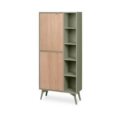 Mandala Bookcase 80x160 with Shelves and Cabinets, Japandi Style – Eucalyptus