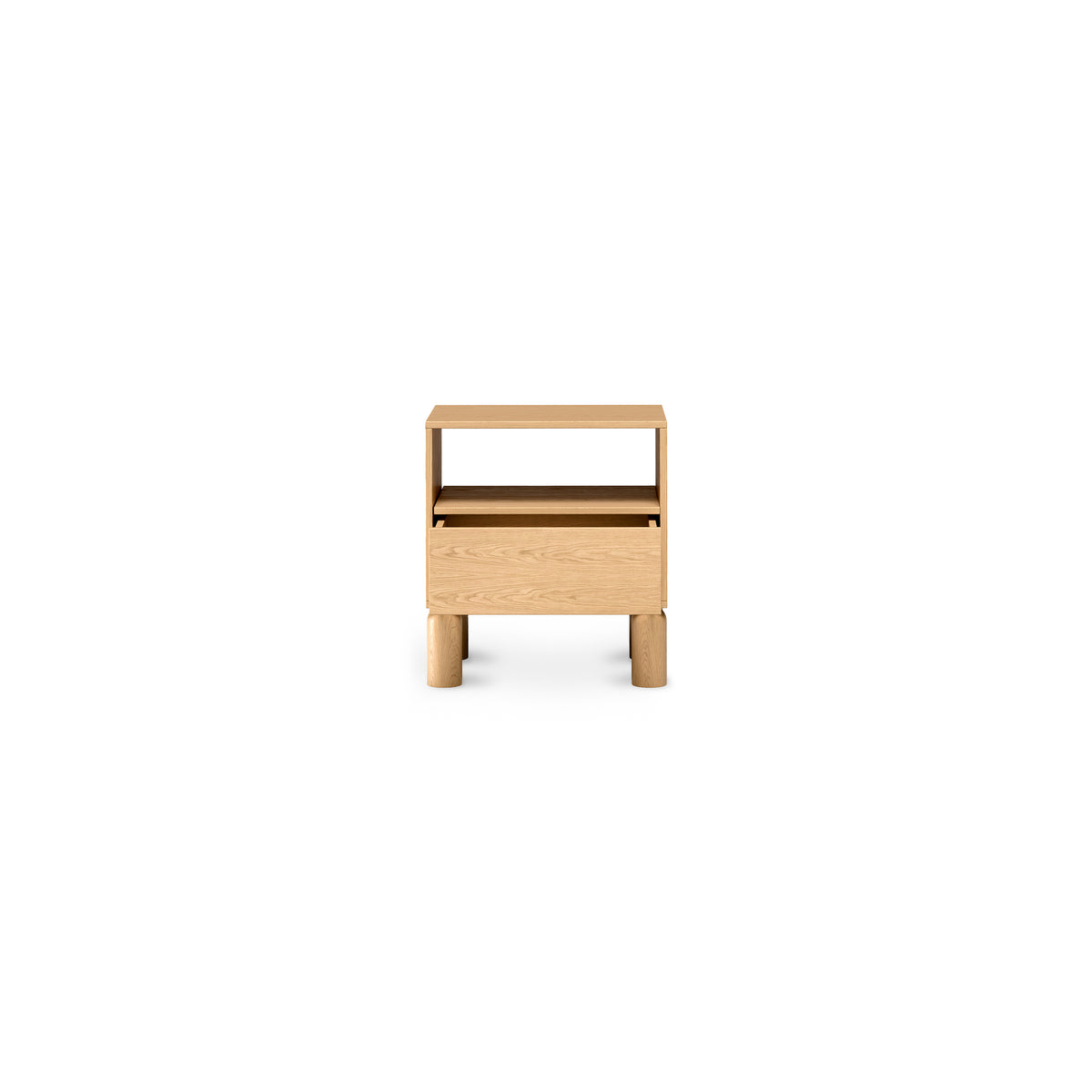 Fjord Bedside Table 55x61 with a Drawer and an Open Compartment, Scandinavian Style – with doors open