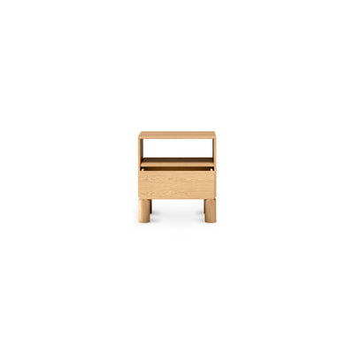 Fjord Bedside Table 55x61 with a Drawer and an Open Compartment, Scandinavian Style – with doors open