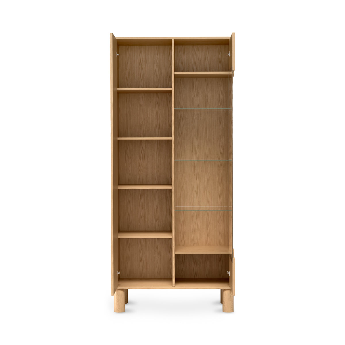 Fjord Tall Display Cabinet 89x197 with Glass Front, Scandinavian Style – with doors open