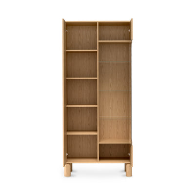 Fjord Tall Display Cabinet 89x197 with Glass Front, Scandinavian Style – with doors open