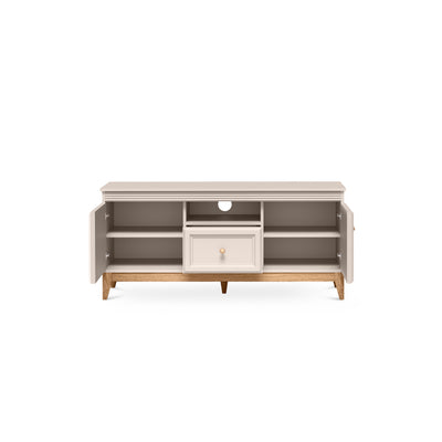 Serena TV Unit 136x62 with Fluted Fronts, Modern Classic Style – with doors open