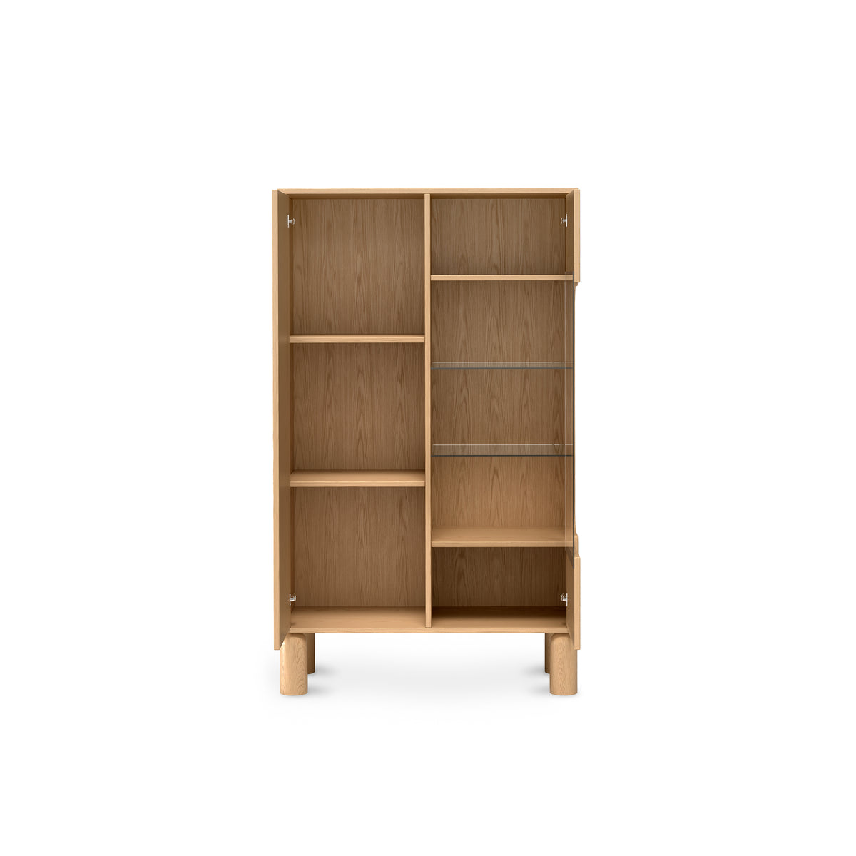 Fjord Display Cabinet 89x146 with Glass Front, Scandinavian Style – with doors open